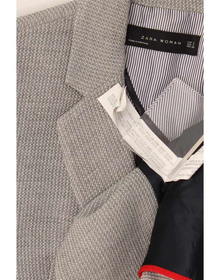 Zara Veste Blazer 2 Boutons Femme UK 10 Petite Viscose Grise