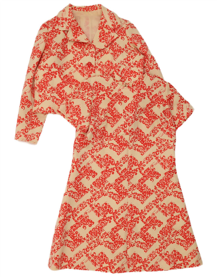 vintage Femmes 2 Pièces Ensemble UK 14 Grand Beige Floral