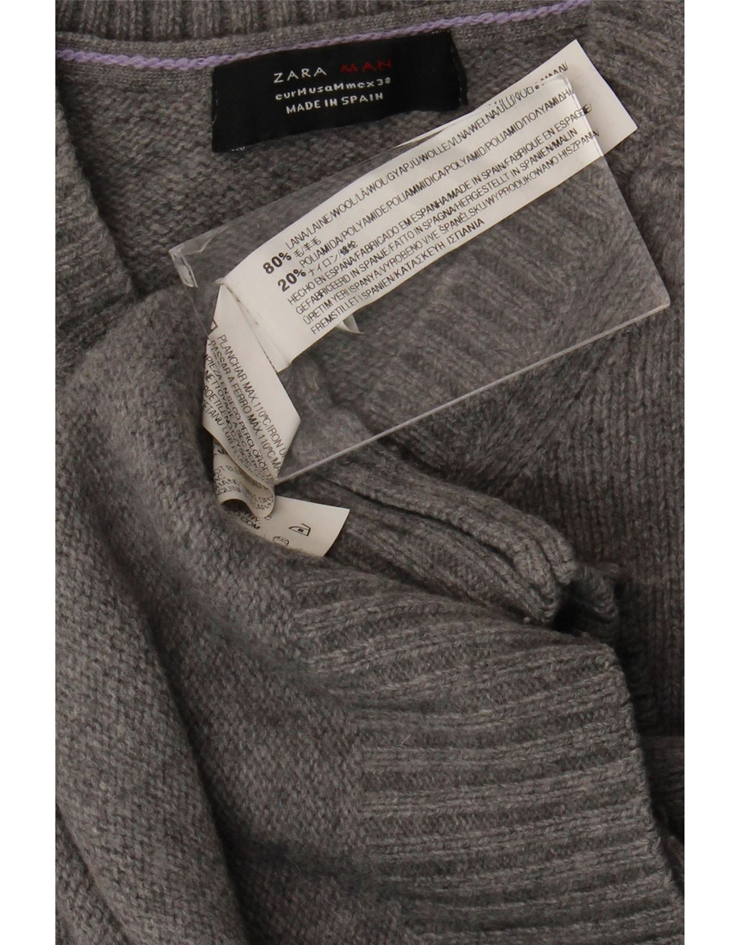 Zara Pull Col V Homme Gris Moyen Laine