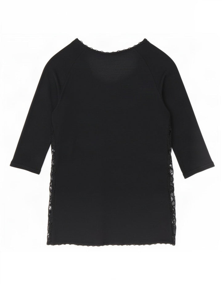Zara Womens See Through Top Manches 3/4 UK 12 Moyen Noir