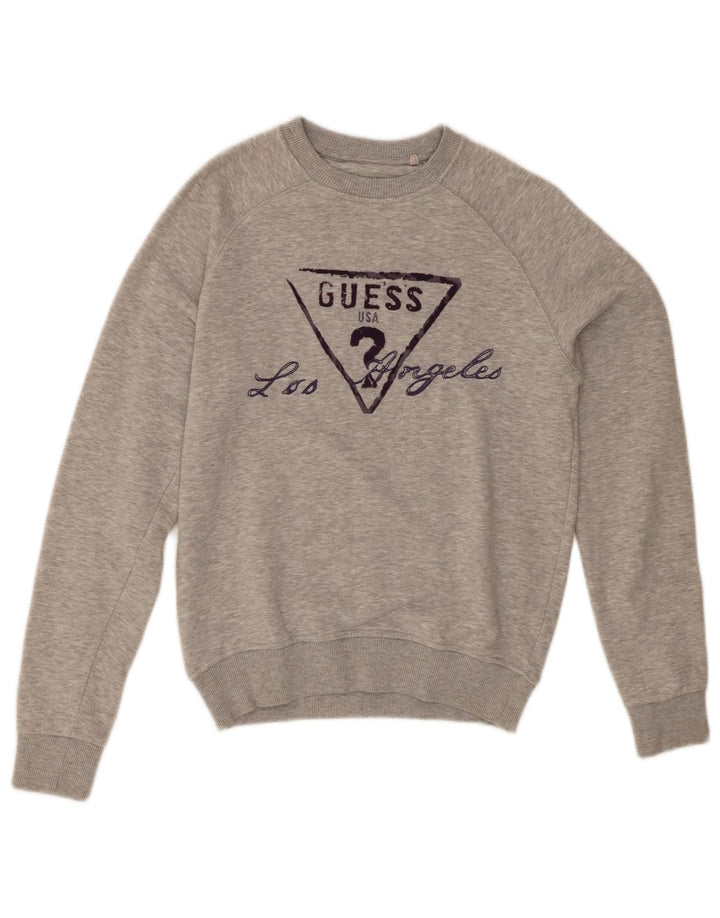 GUESS Womens Graphic Sweatshirt Jumper UK 10 Small Grey Cotton