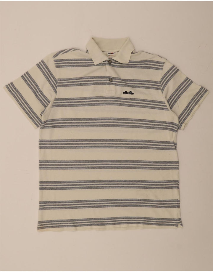 Ellesse Polo Homme UK 38 Medium Blanc Rayé Coton
