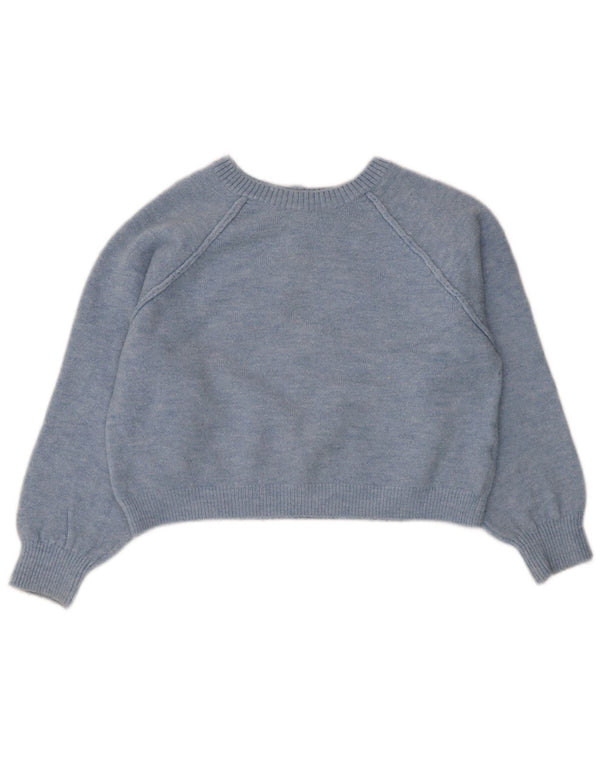Zara Womens Crop Boat Neck Jumper Sweater UK 16 Grand Bleu Acrylique