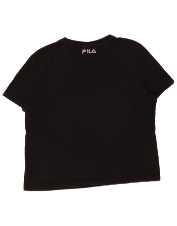Fila Womens Crop Graphic T-Shirt Top UK 12 Coton Noir Moyen
