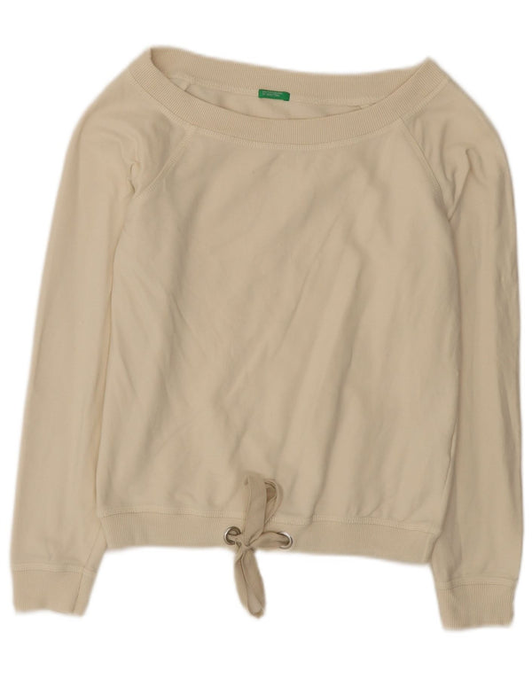 Benetton Sweat-shirt court pour femme UK 10 Petit coton beige