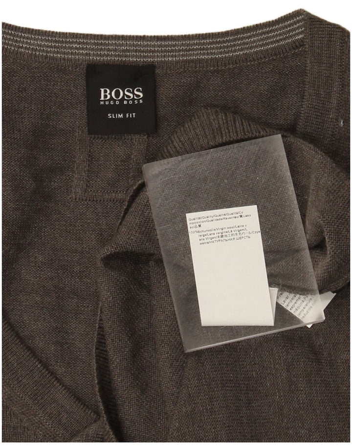 HUGO BOSS Hommes Slim Fit V-neck Jumper Sweater 3XL Gris Laine