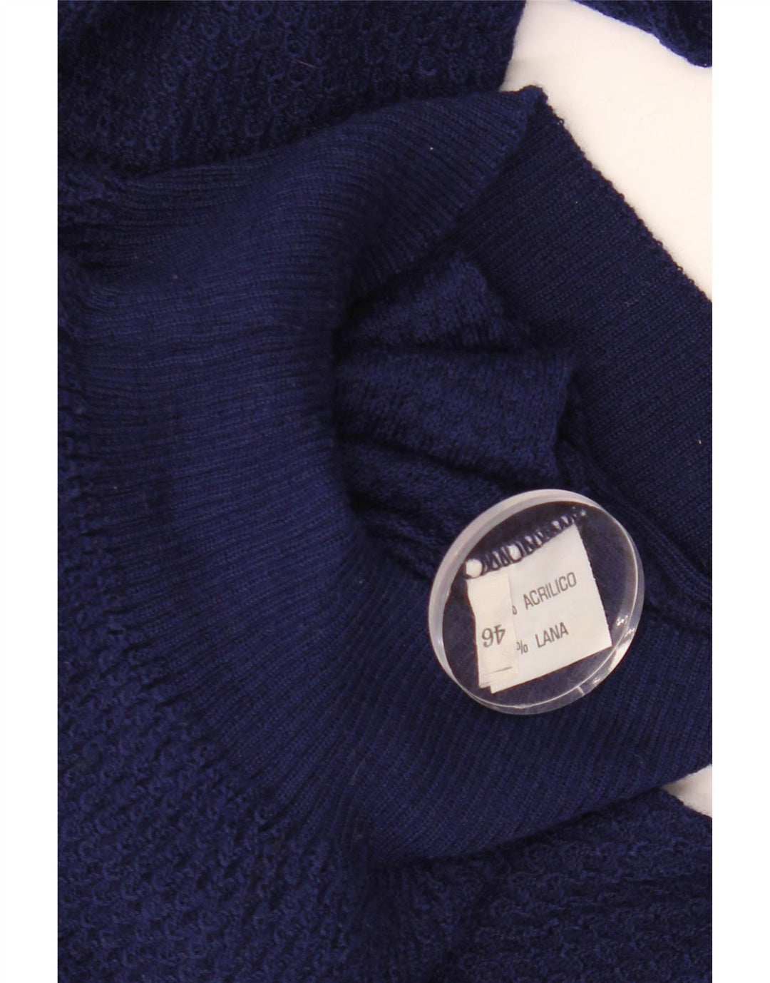 VINTAGE Femme Col V Pull Pull IT 46 Grand Bleu Marine Acrylique