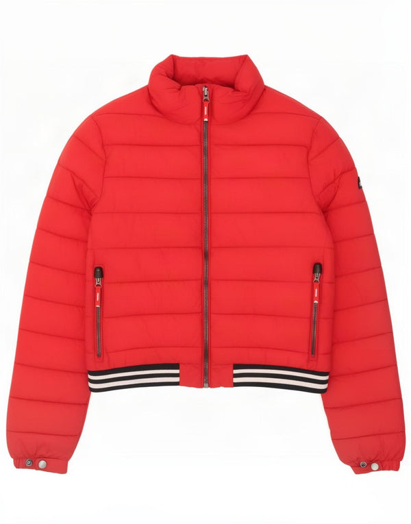 Superdry Veste matelassée pour femme UK 14 Large Rouge Polyester