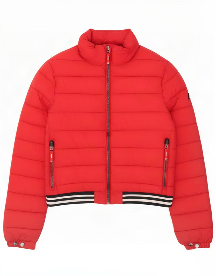 Superdry Veste matelassée pour femme UK 14 Large Rouge Polyester