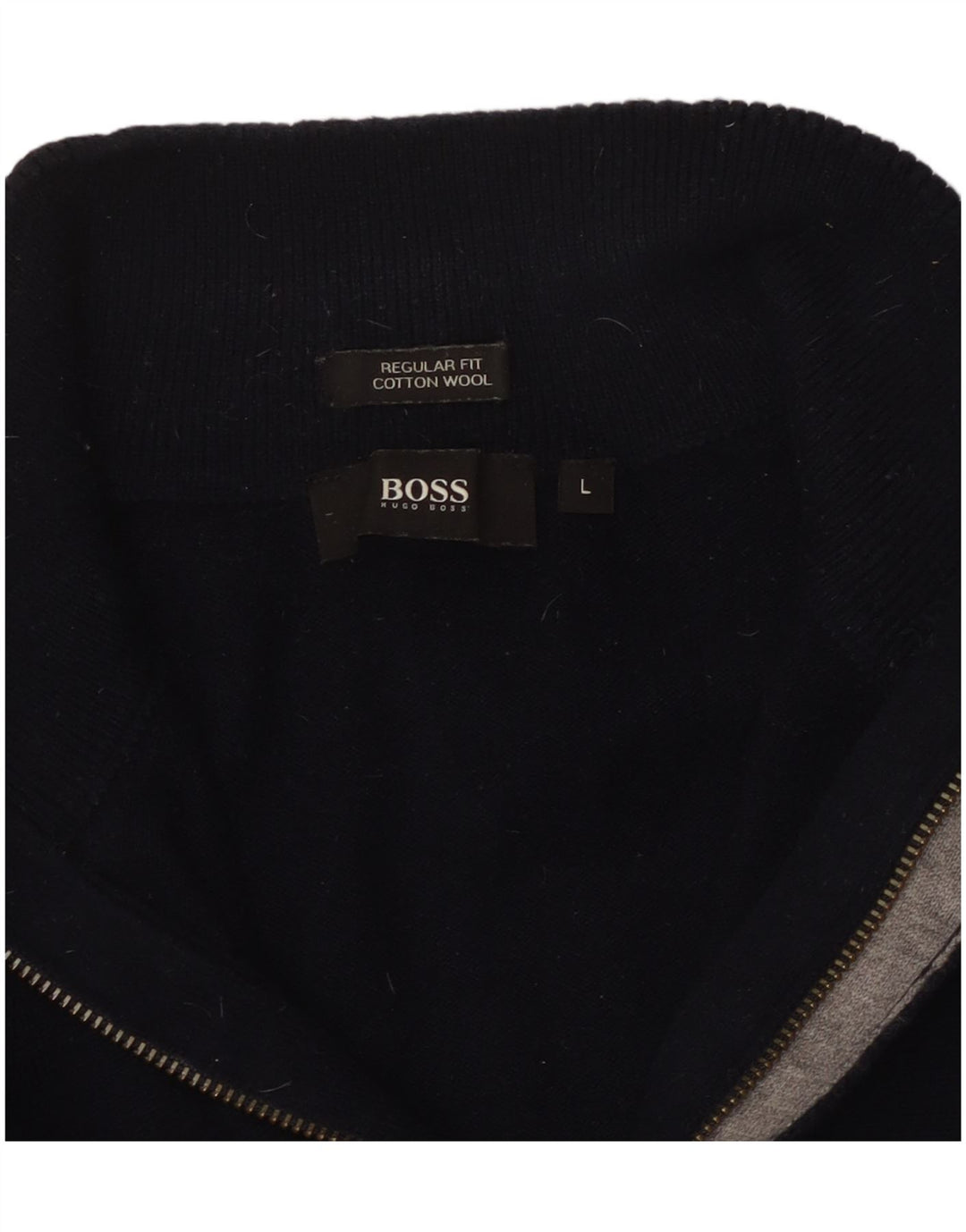 HUGO BOSS Hommes Regular Fit Zip Neck Jumper Pull Grand Bleu Marine Coton