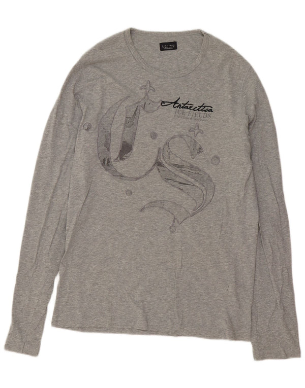 Zara Homme Graphic Top Manches Longues Gris Moyen Coton