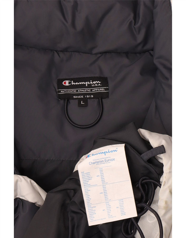 Champion Veste matelassée à capuche pour homme UK 40 Large Gris Nylon