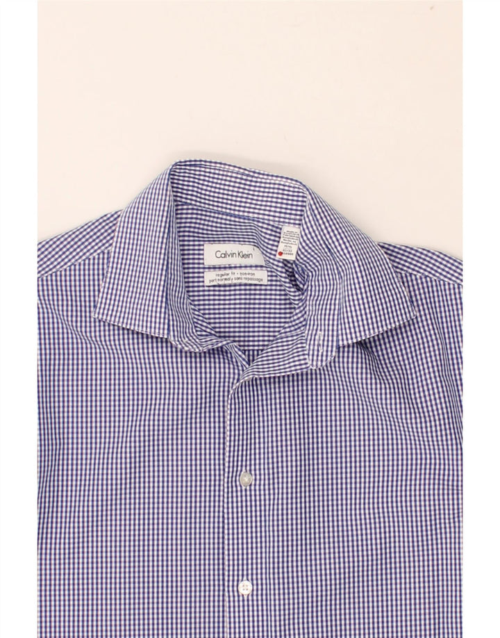 CALVIN KLEIN Chemise Regular Fit Homme Taille 15 1/2 Coton Vichy Bleu Moyen