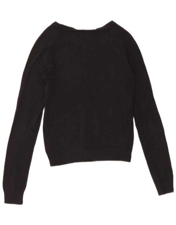 Zara Pull court à col en V pour femme UK 8 Petit coton noir