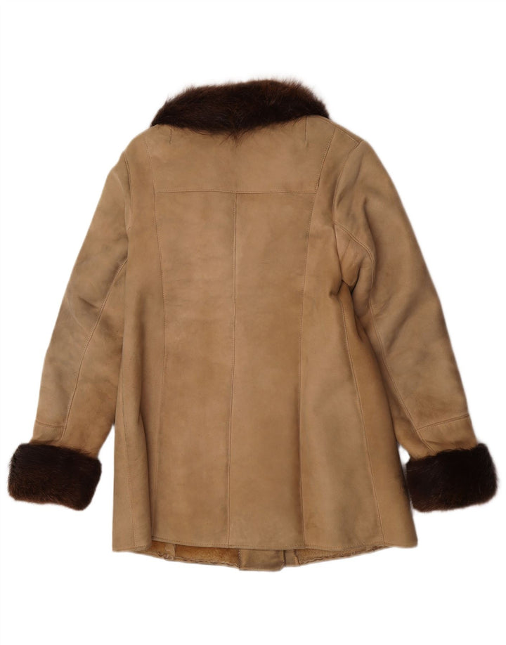 manteau en peau de mouton femme vintage UK 10 Petit Beige