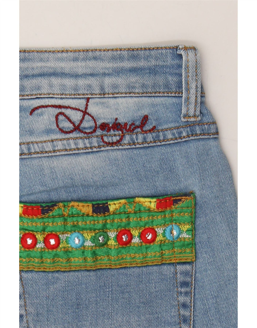 DESIGUAL Womens Joggers Straight Jeans W28 L27 Blue Patchwork Cotton Vintage Desigual and Second-Hand Desigual from Messina Hembry 