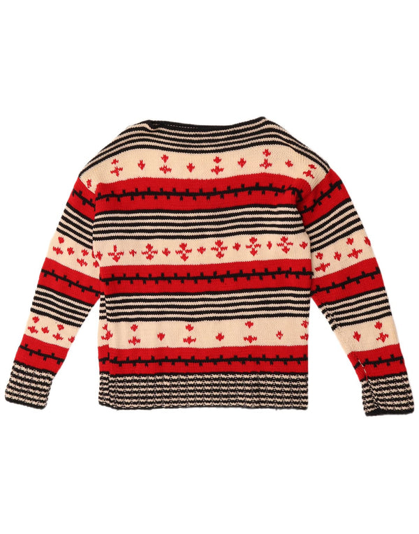 vintage Womens Boat Neck Jumper Pull UK 14 Moyen Rouge Rayé