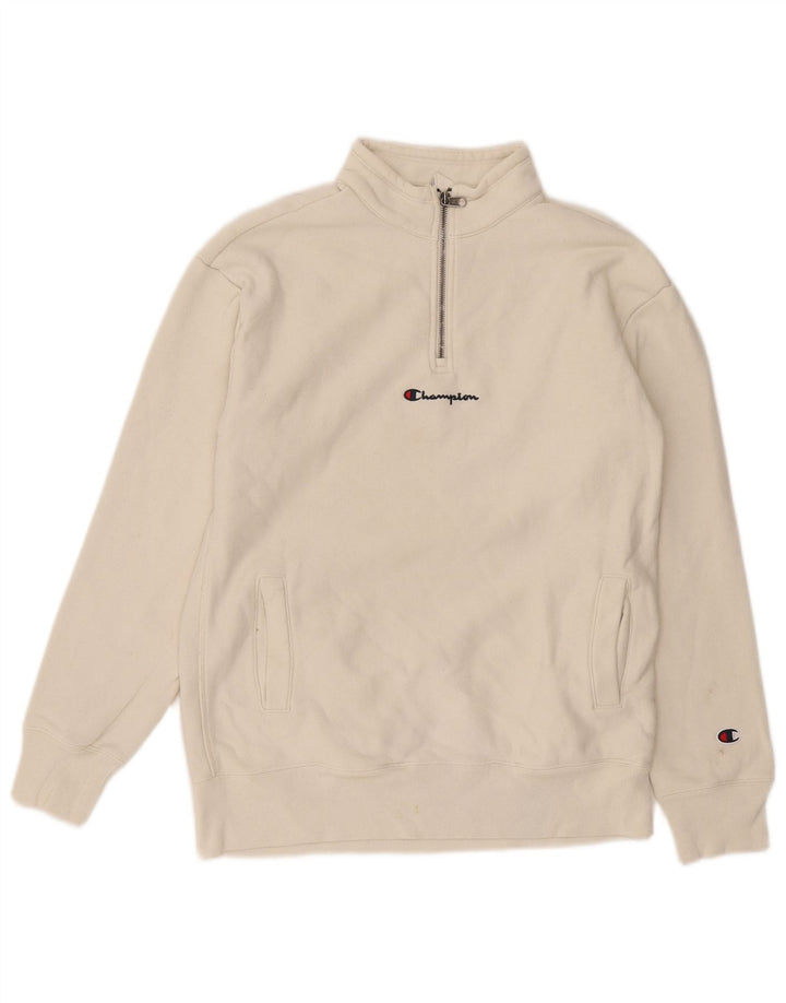 Champion Sweat-shirt à col zippé pour homme Petit Blanc