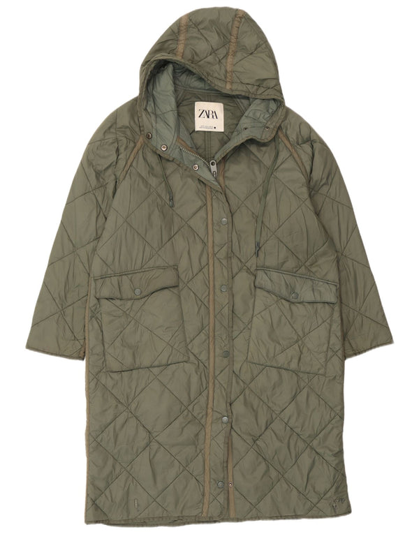 Zara Manteau matelassé à capuche surdimensionné pour femme UK 14 Vert moyen