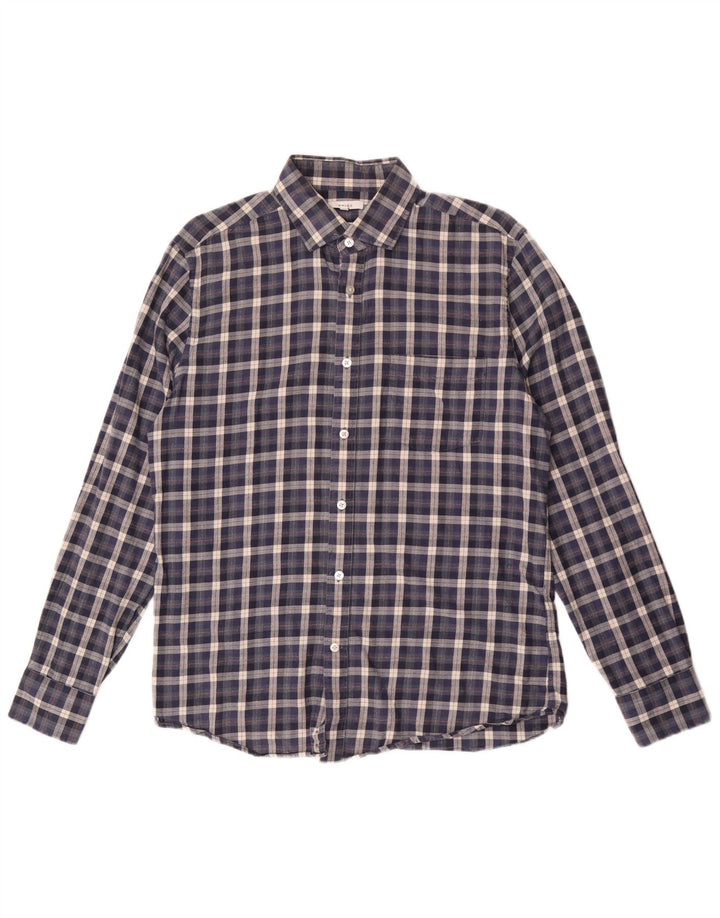Reiss Chemise en flanelle coupe classique pour hommes, grand carreaux en coton bleu marine