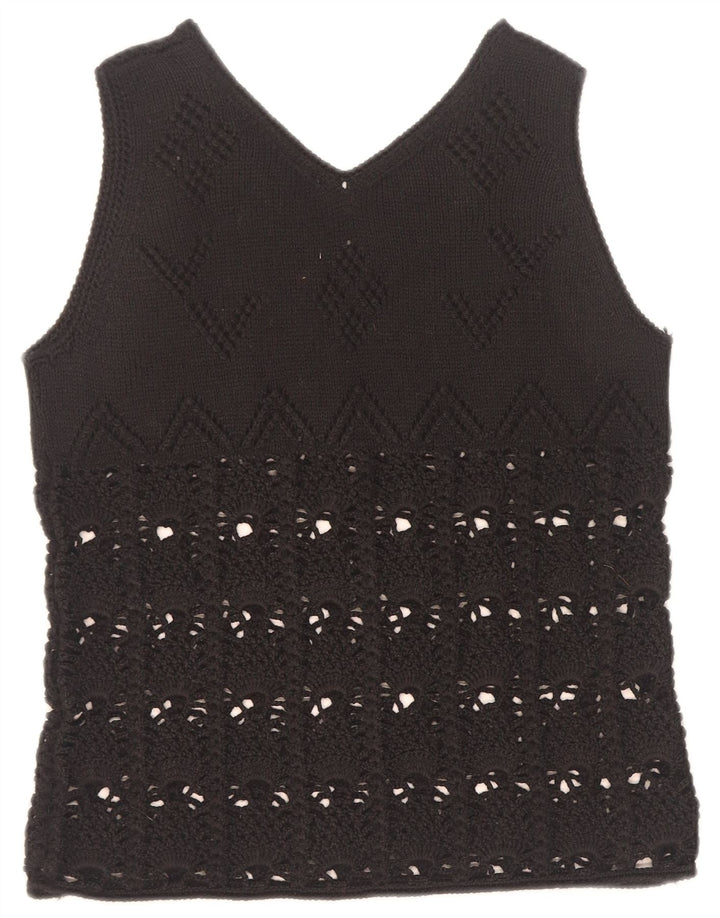 vintage Womens Vest Débardeur UK 12 Moyen Noir