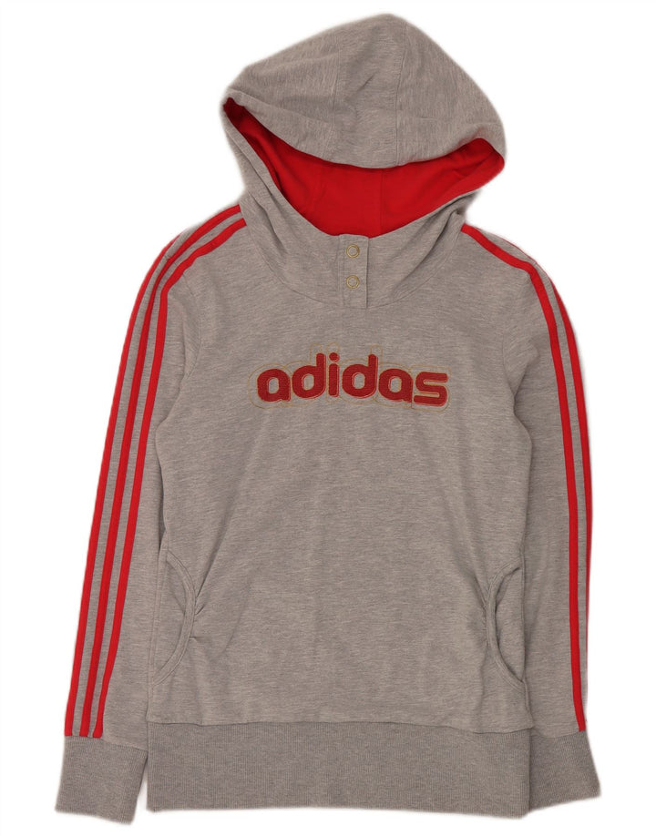 Adidas Pull à capuche graphique pour femme avec col boutonné UK 12 Gris moyen en coton