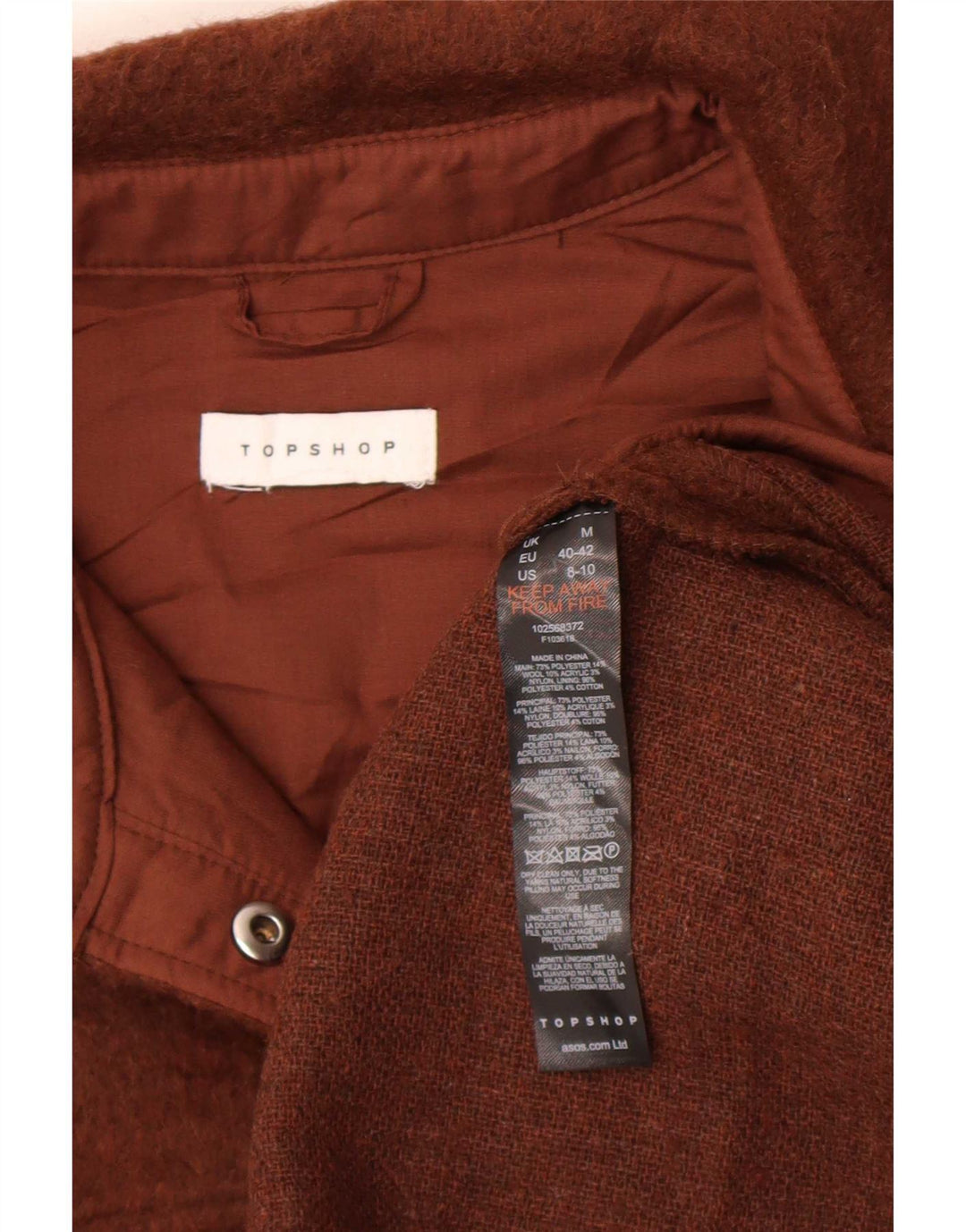 Topshop Chemise en flanelle pour femme UK 44 Marron moyen Polyester