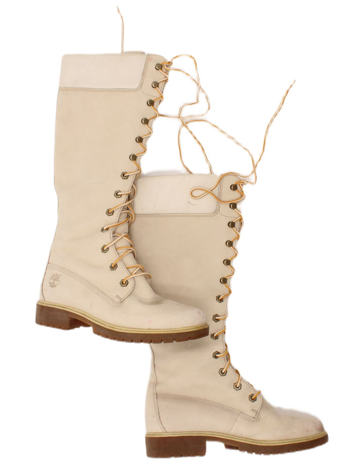 Timberland Bottes hautes en cuir pour femme Taille UK 6 Cuir beige