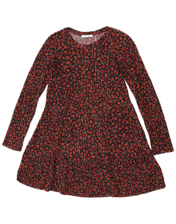 Zara Robe trapèze à manches longues pour femme UK 12 Medium Noir Floral