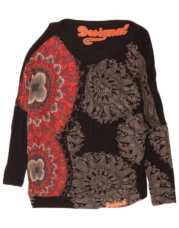 Desigual Haut graphique surdimensionné à manches longues pour femme UK 16 Grand Noir Floral