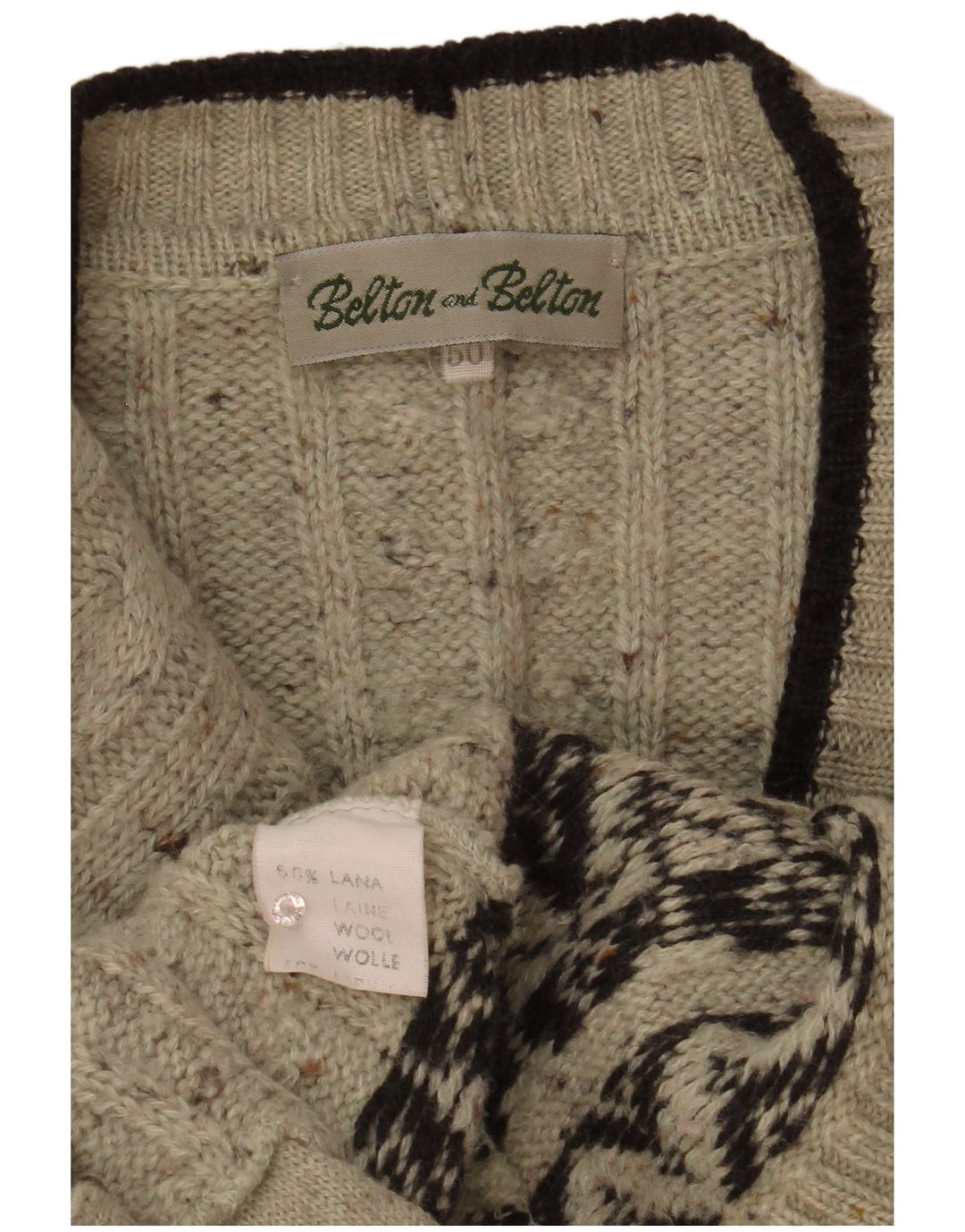 vintage Mens Cardigan Sweater IT 50 Moyen Gris Fair Isle Wool