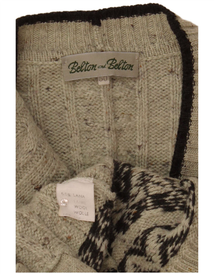 vintage Mens Cardigan Sweater IT 50 Moyen Gris Fair Isle Wool