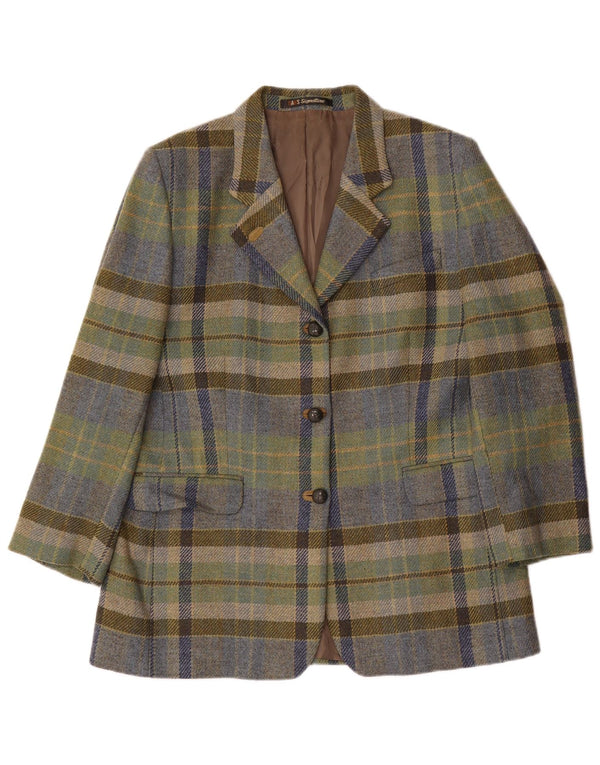DAKS Veste Blazer 3 Boutons Femme UK 14 Grande Laine à Carreaux Multicolore