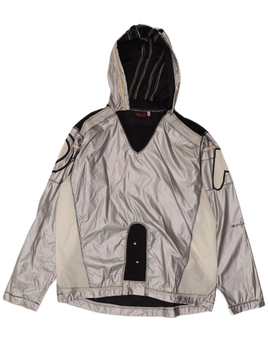 vintage Mens Graphic Pullover Rain Jacket UK 38 Medium Silver Colourblock