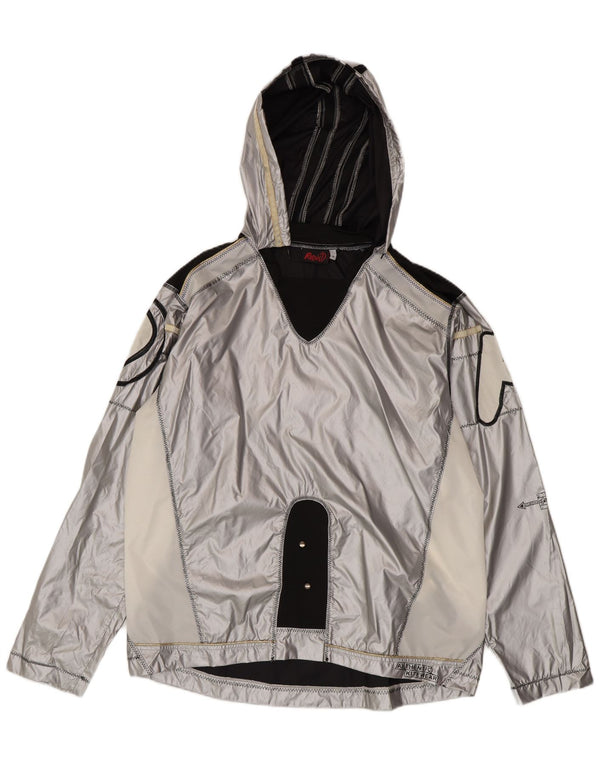 vintage Mens Graphic Pullover Rain Jacket UK 38 Medium Silver Colourblock