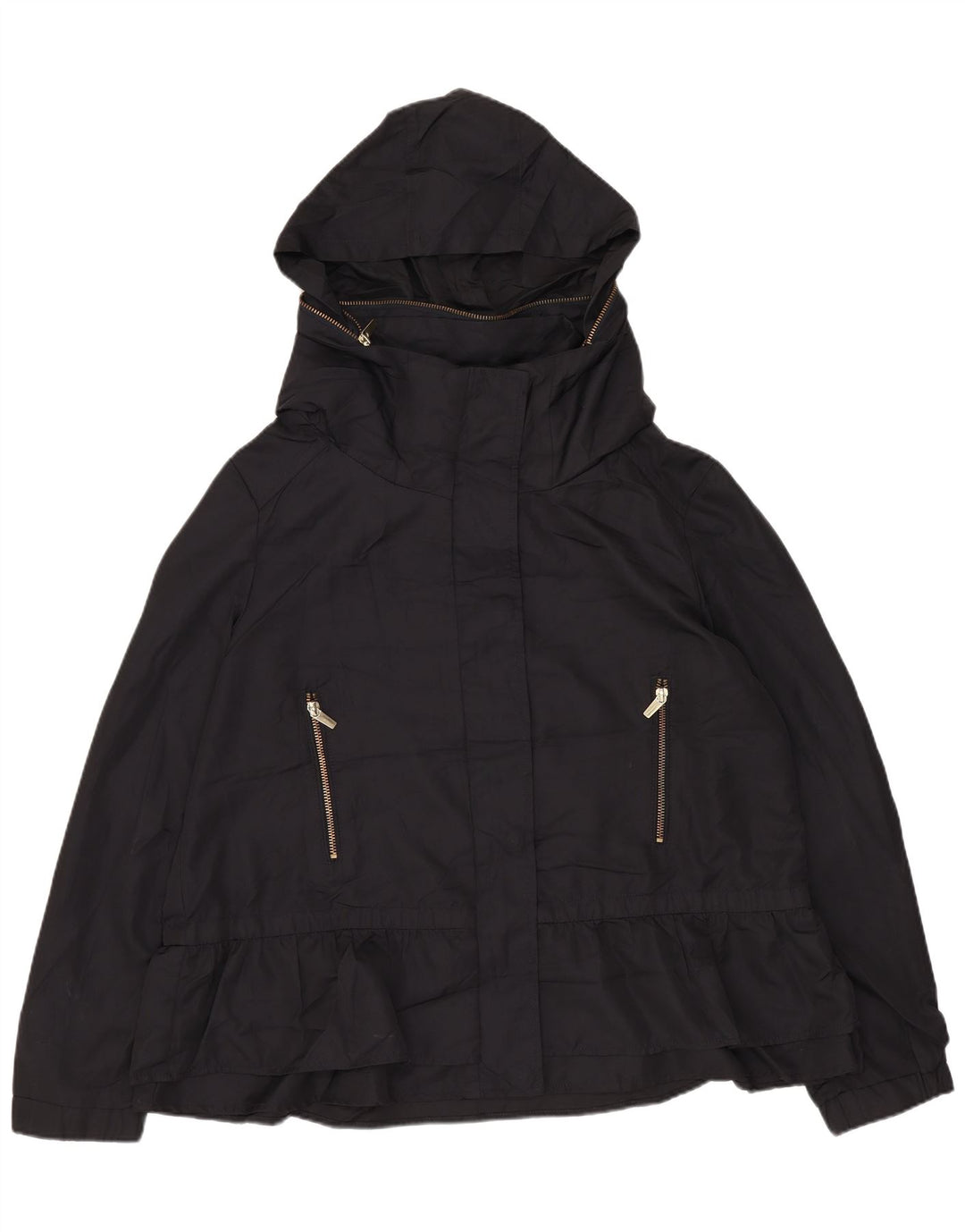 Zara Veste de pluie courte à capuche pour femme UK 16 Large Noir Polyester