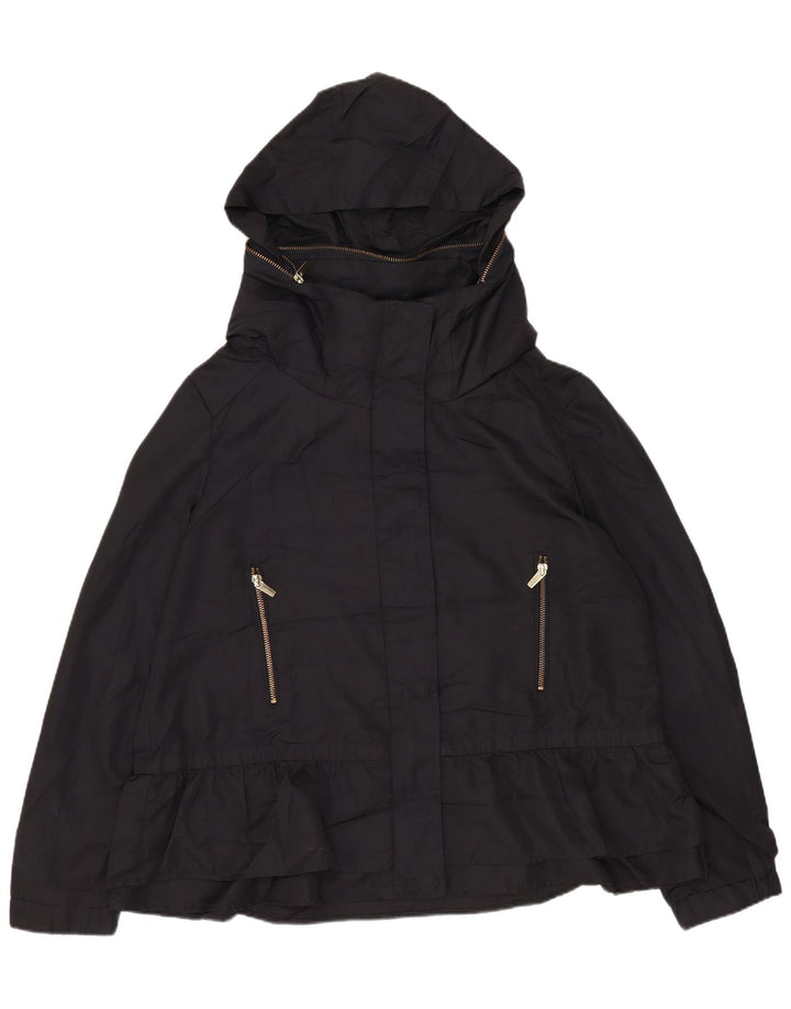Zara Veste de pluie courte à capuche pour femme UK 16 Large Noir Polyester