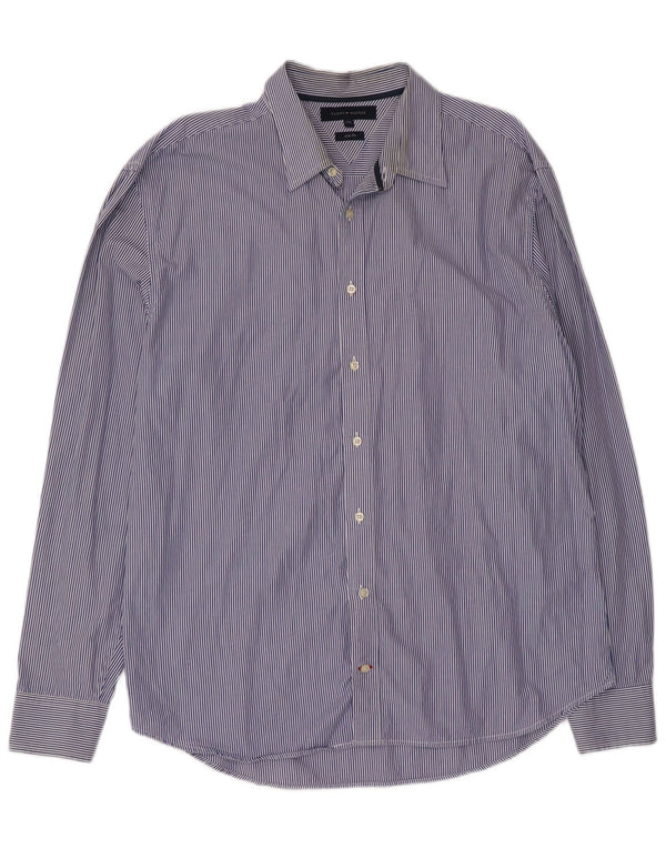 Tommy Hilfiger Chemise cintrée pour homme 2XL en coton à fines rayures bleu marine