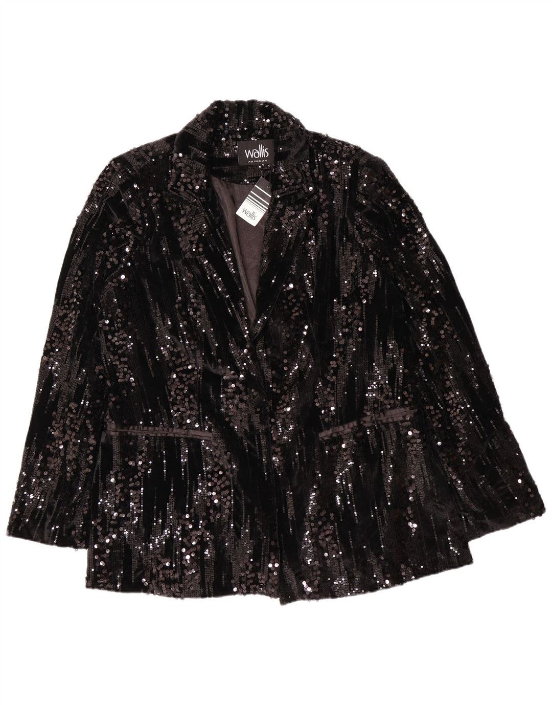 WALLIS Veste Blazer à Paillettes 1 Bouton pour Femme UK 20 2XL Noir Polyester