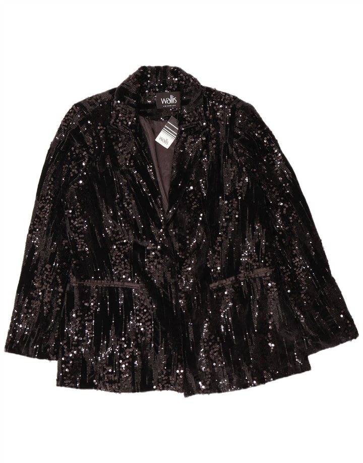 WALLIS Veste Blazer à Paillettes 1 Bouton pour Femme UK 20 2XL Noir Polyester