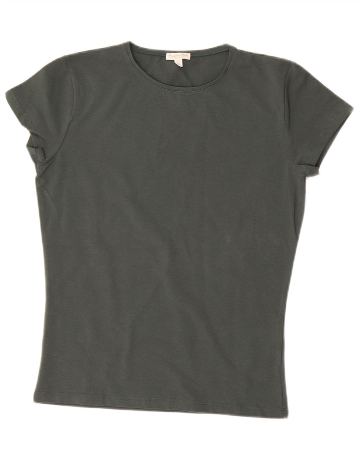 MASSIMO DUTTI T-Shirt Femme Top UK 10 Petit Vert Coton