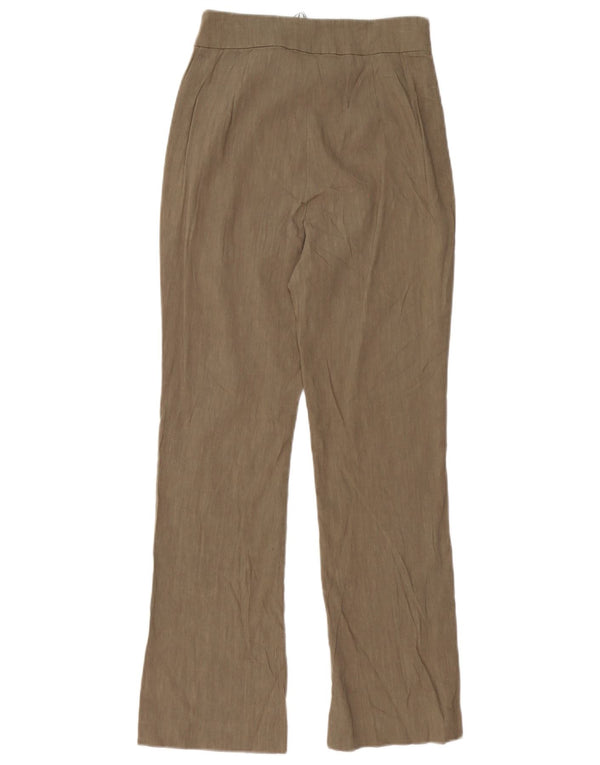 Zara Pantalon Chino Droit Taille Haute Femme Petit W26 L27 Lin Marron