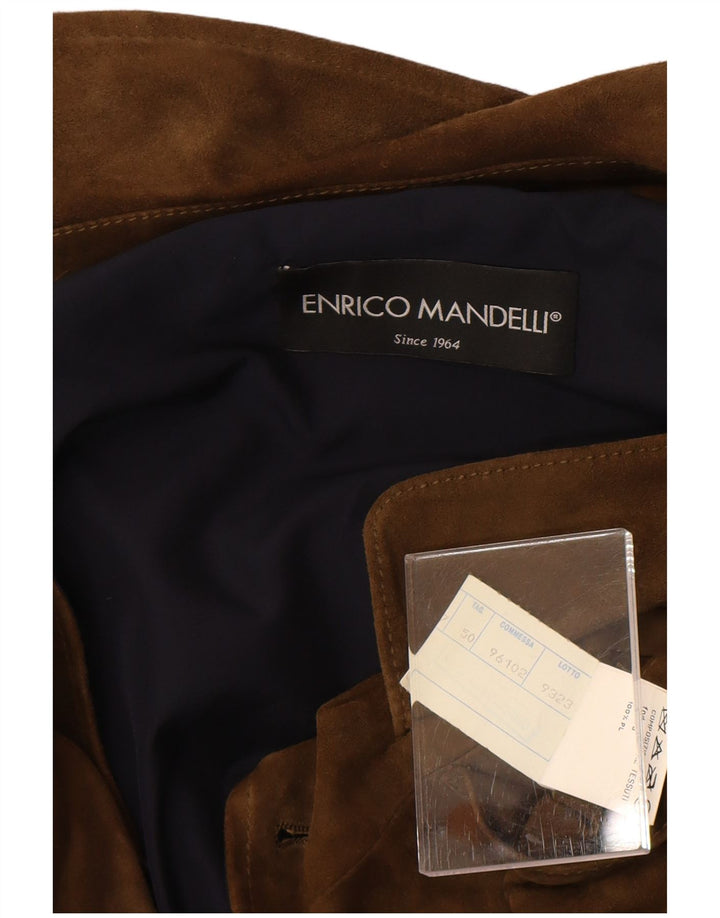 Enrico Mandelli Veste Bomber En Daim Pour Homme IT 50 Grand Kaki Cuir Classique