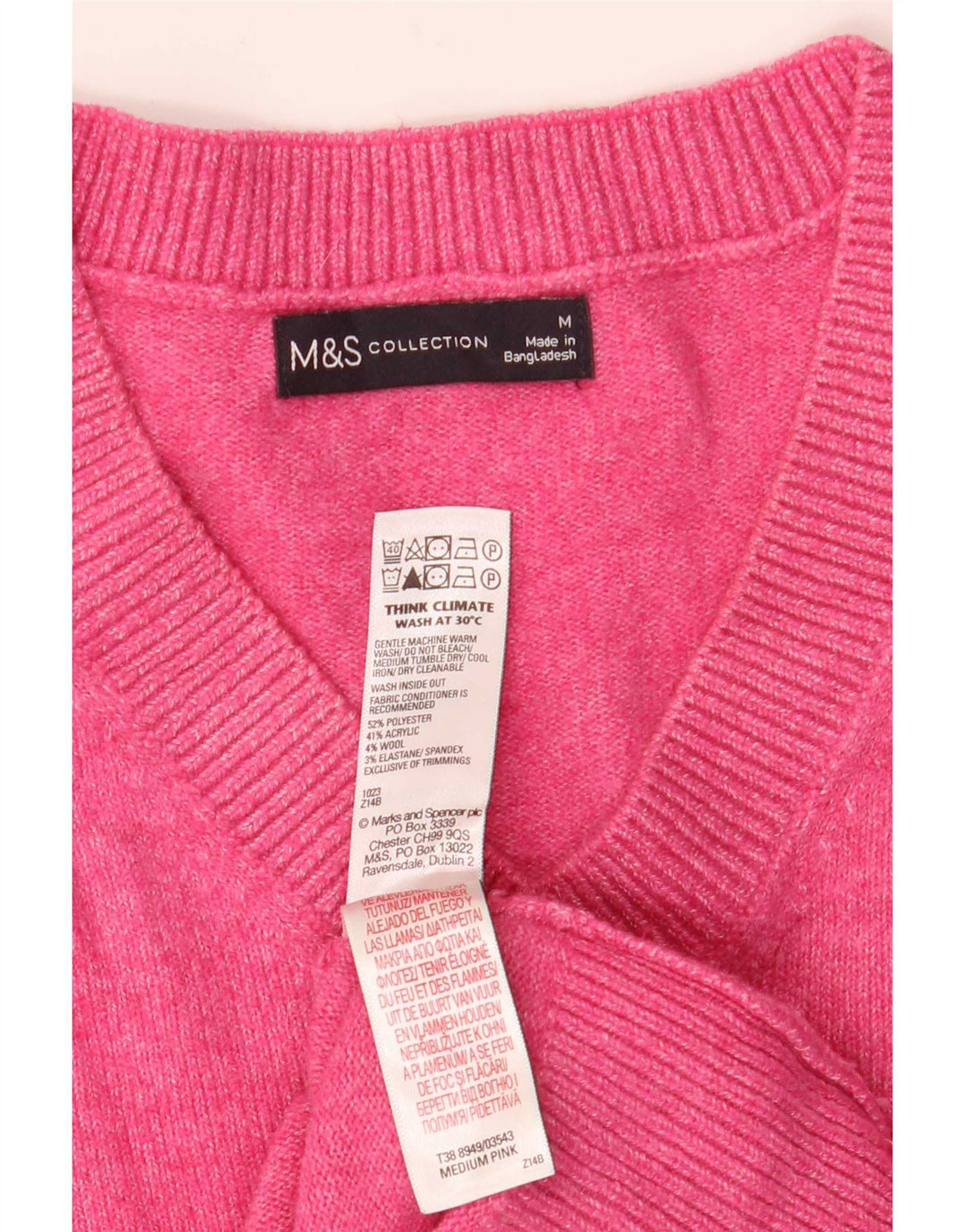 Marks & Spencer Pull col en V pour femme UK 14 Rose moyen Polyester