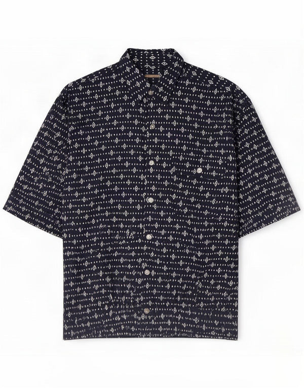 Cotton Club Mens Short Sleeve Shirt Large Navy Blue Geometric Viscose