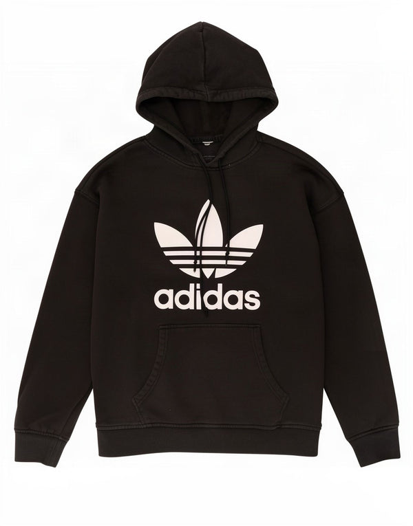 Adidas Womens Graphic Hoodie Jumper UK 14 Medium Black Cotton