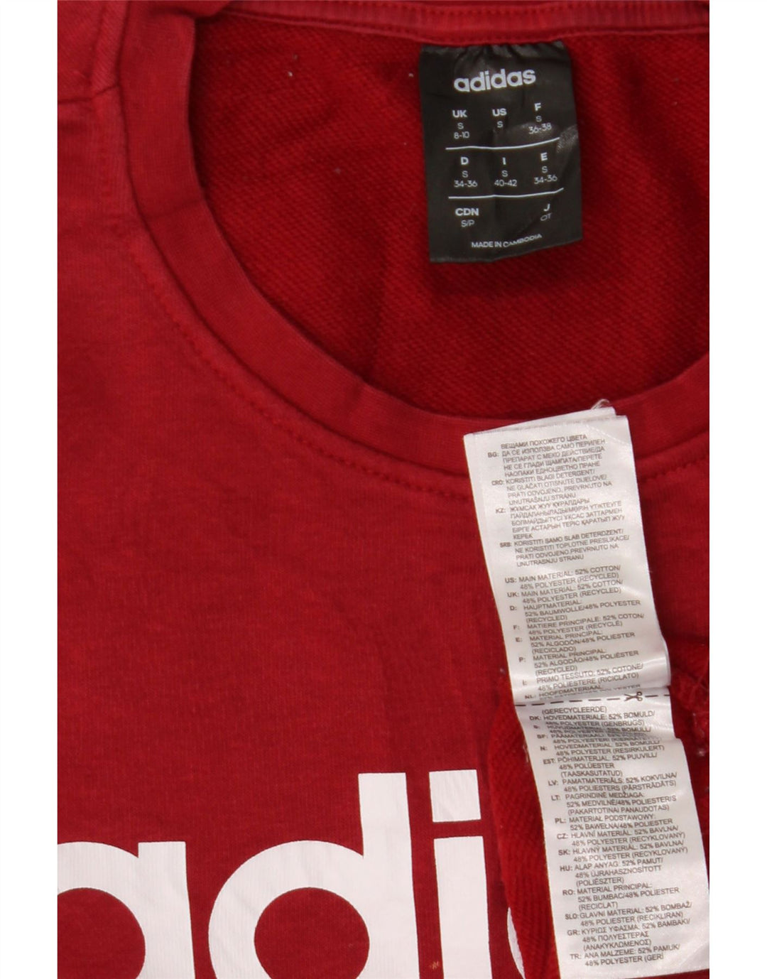 ADIDAS Sweat-shirt graphique pour femme UK 8/10 Petit coton bordeaux