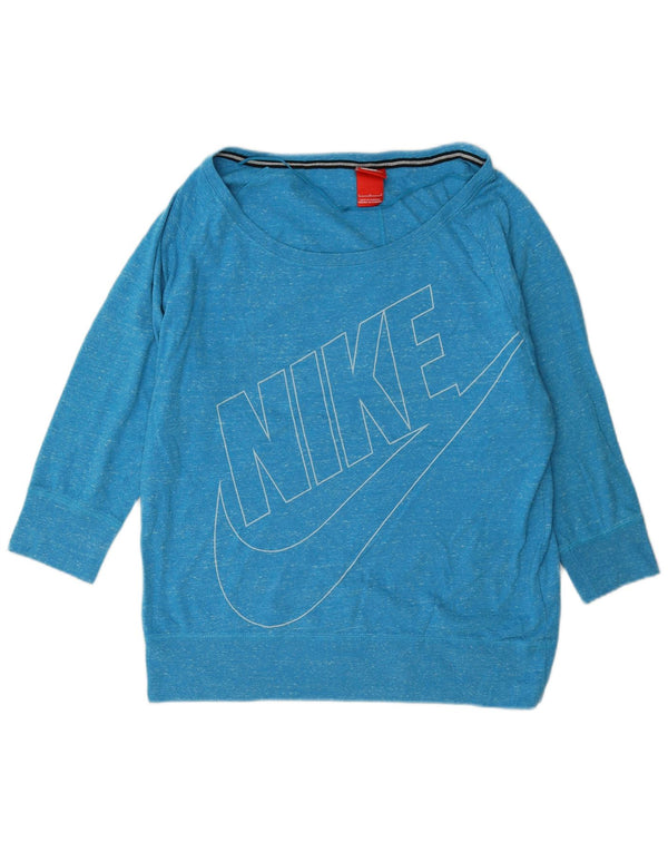 Nike Sweat-shirt graphique à manches 3/4 pour femme UK 16 Large Bleu moucheté