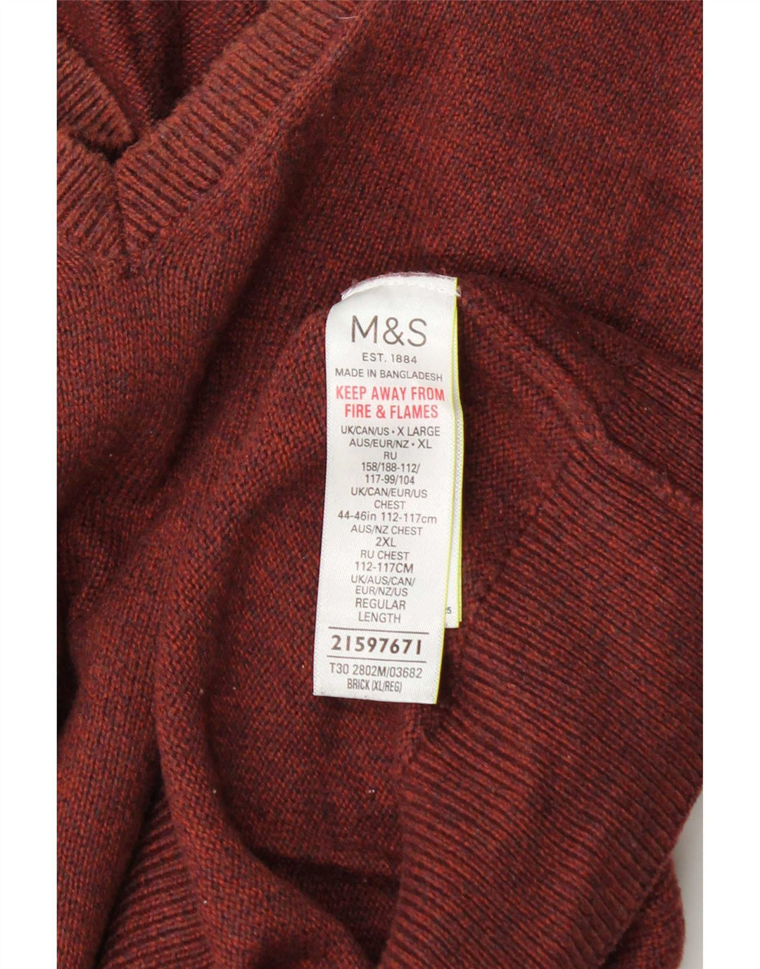 Marks & Spencer Pull col V pour homme XL en coton marron