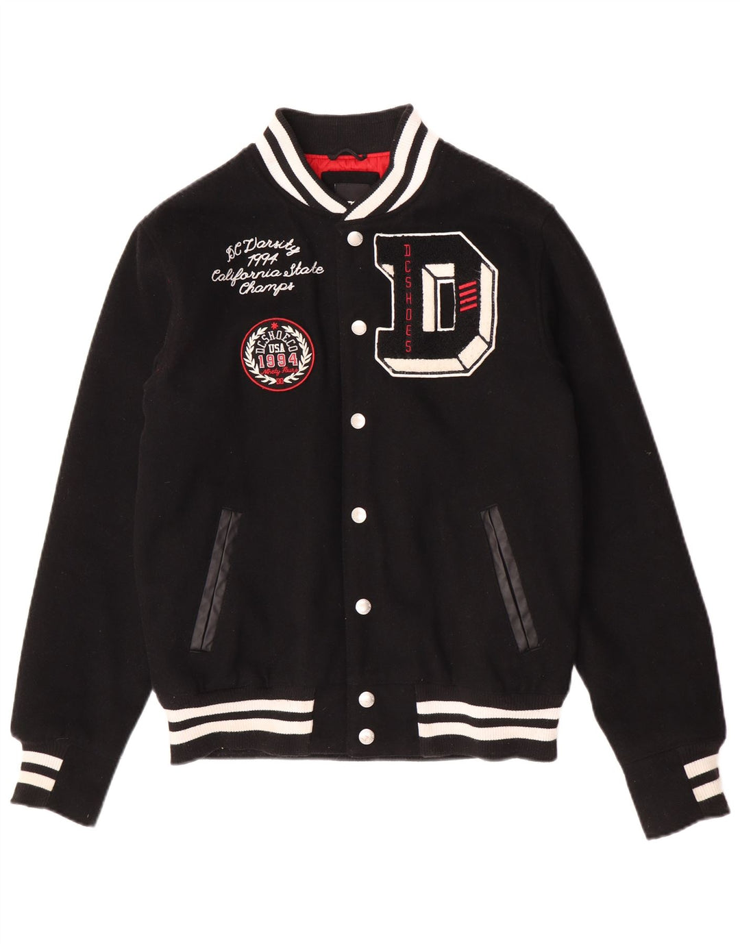 DC Mens Graphic Varsity Jacket UK 36 Petite laine noire